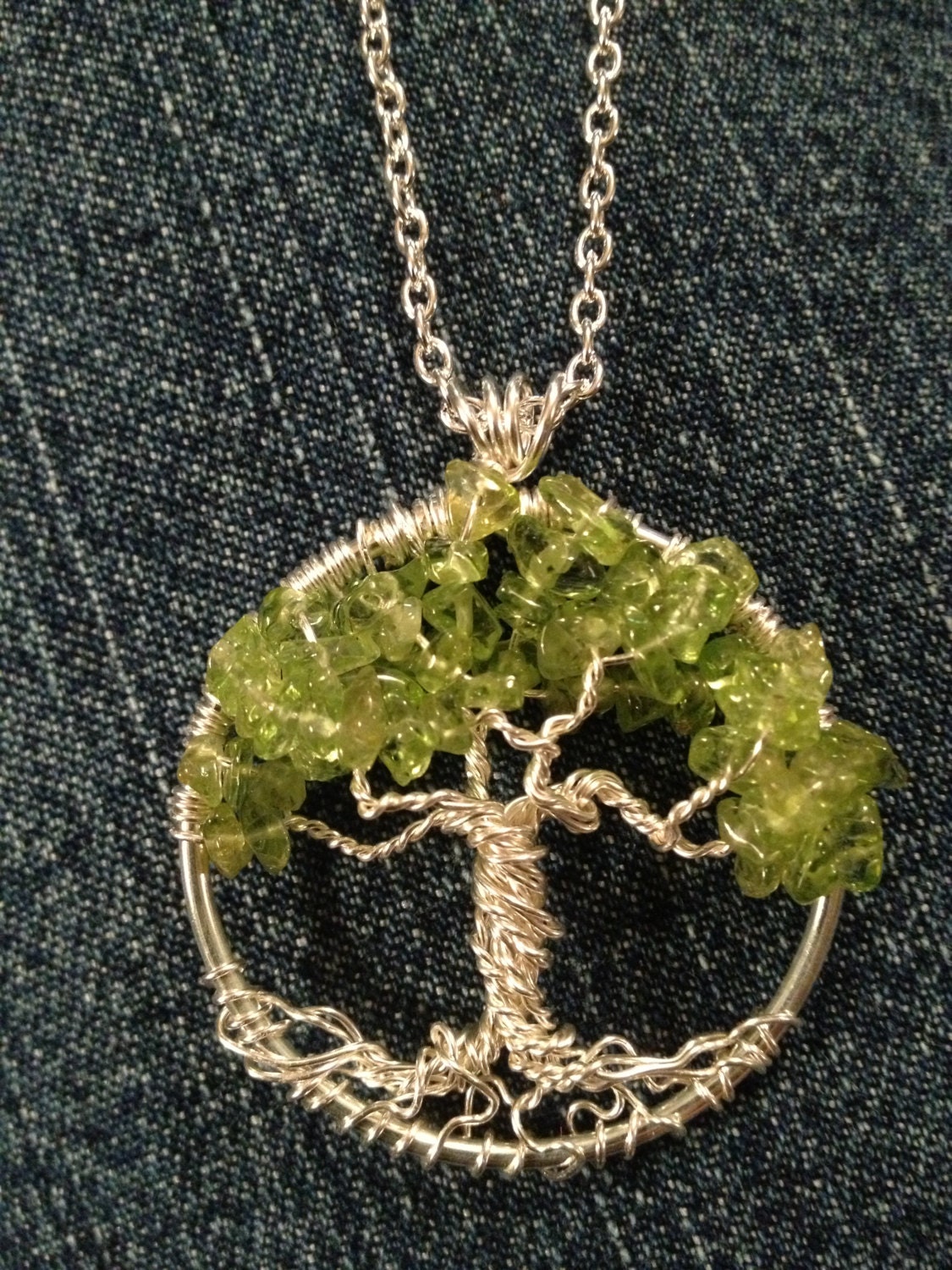 Peridot Tree of Life --Handmade Jewelry Pendant Locket Celtic Goth Spirit Gemstones Wire Wrapped Trees Custom by Just4FunDesign