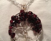 Garnet Tree of Life ---January Birthday Valentine Handmade Jewelry Pendant Celtic Gemstones Wire Wrapped Trees Custom by Just4FunDesign