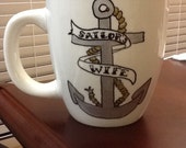 Hand Painted Nautical Anchor Navy Sailor's Decorative Cup