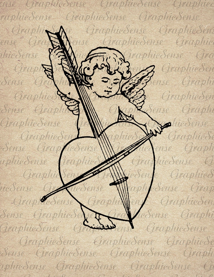 Angel Playing Violin Heart - Cupid - Printable Graphics Digital Collage Sheet Image Download Iron on Transfer Fabric Paper Glass Lov68