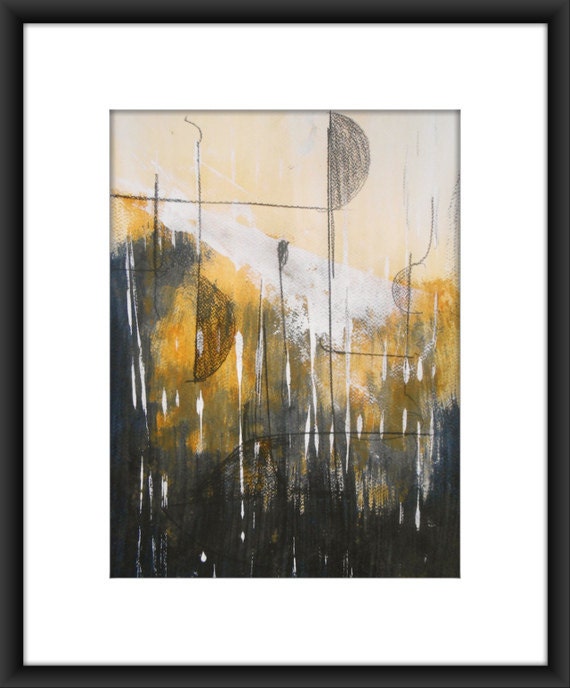 OOAK Modern Abstract Fine Art Mixed Media Painting 11.7x16.5 "Rain of Spring 085 "