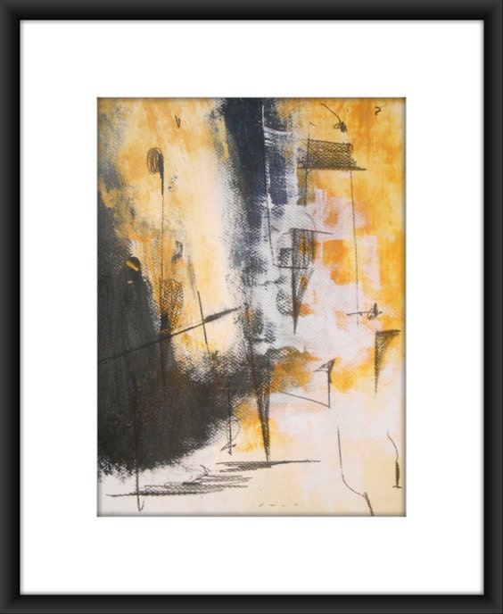 OOAK Modern Abstract Fine Art Mixed Media Painting 11.7x16.5 "Playing Bees 086 "