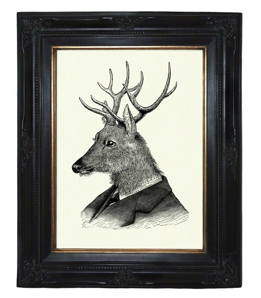 Deer Gentleman Portrait Antlers Victorian Steampunk art print