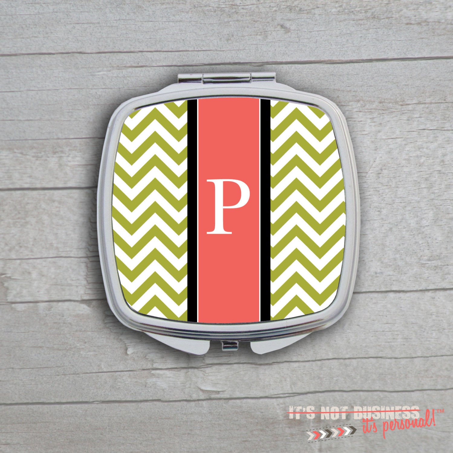 Compact Mirror- Chevron Stripe Design Print Custom Personalized Monogram
