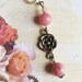 Bubble Gum Pink bead and flower Dangle Clip On Earrings