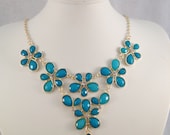 Turquoise Blue Colour Flowers bib Necklace, Statement Jewelry,  Bubble Statement Necklace,Chunky Bubble Necklace