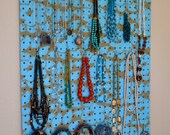 Jewelry Organizer Wall Display,  Jewelry Holder, Custom, Hand Painted, Blue