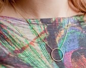 Halo circle necklace, modern simple minimalist jewelry - Eternity karma ring necklace, Circle charm necklace