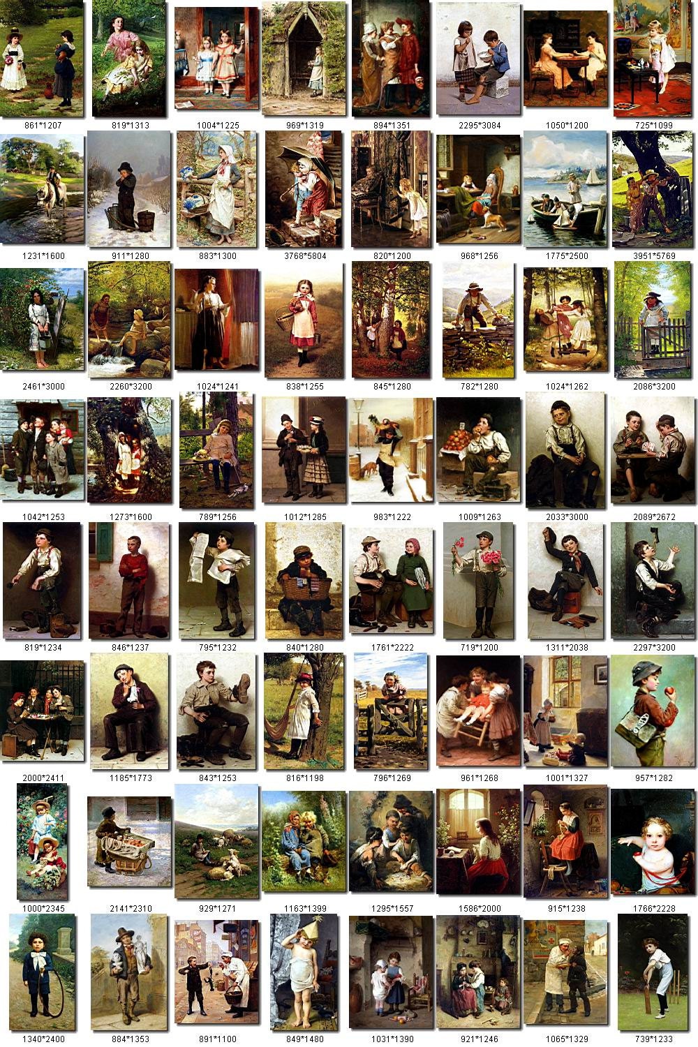 Collection-2 of 240 vintage paintings of CHILDREN kids High resolution old digital download images collection printable girls boys collage