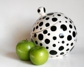 Polka Dotted Cookie Jar - Black and White - Hand Painted - Ready to Ship