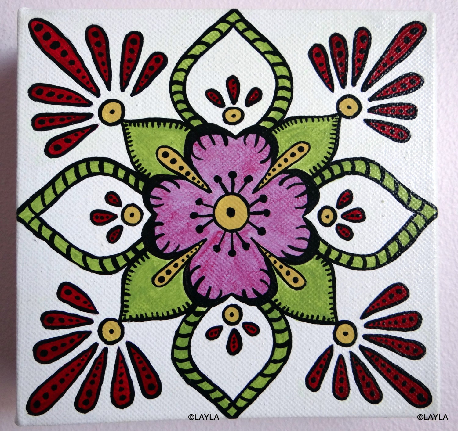 Mexican Talavera Tile ORIGINAL Canvas Painting Abstract Folk Art Design