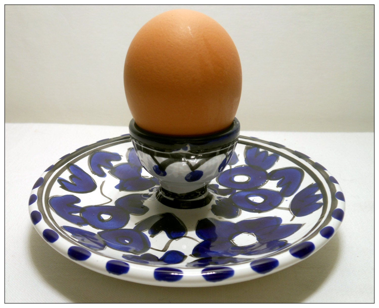 Vintage Blue & White French Country Ceramic Egg Cup