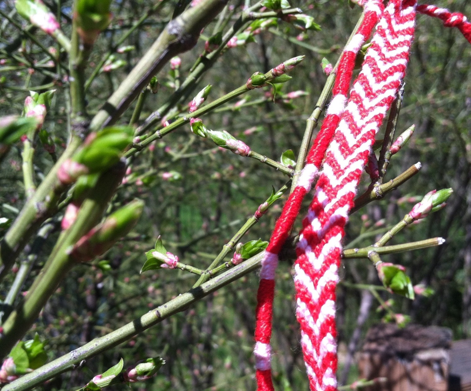 Set of Two Chevron Pink and Red Textured Boho Friendship Bracelets- Summer Collection