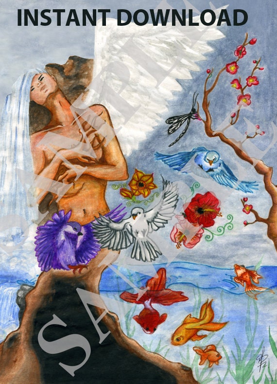 Watercolor Painting "Mother Nature" Wall Art - Home Decor - 8x11 other sizes available - Digital Print Ooak. INSTANT DOWNLOAD