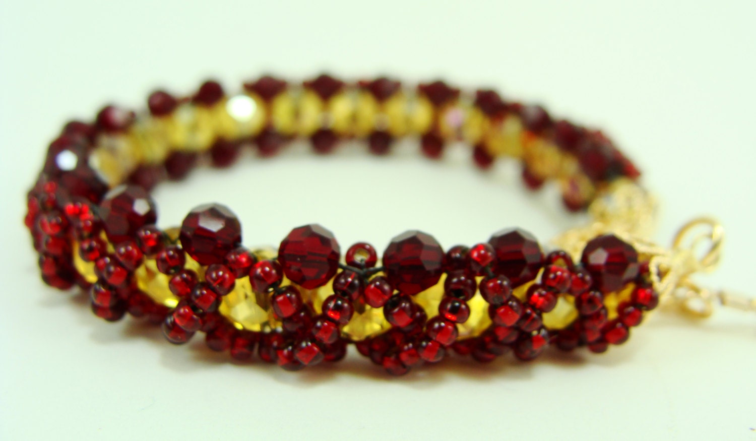 Woven Crystal Beaded  Bracelet : "Golden Woolly Bear"