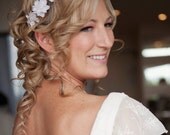 Bridal Hair Accessory. Wedding Pearl Flower Tie Headband. Handmade. Vintage inspired.
