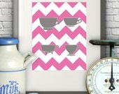 Measuring Cups Pink Chevron - Kitchen Art, 8x10 Print, Wall Decor, Pink, Grey, Anthropologie Inspired