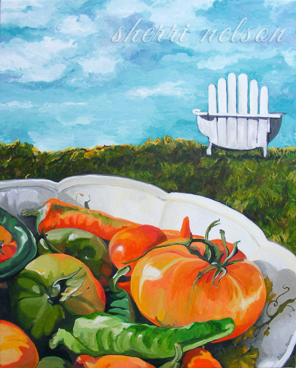 Rustic Kitchen Art Poster Food Painting - Summer Harvest Scene - Restaurant Decor - Farm To Table Art Print
