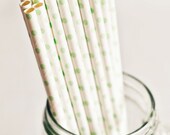 Paper Straws - White & Green Polka Dots (Set of 25) Pastel Cute Fun Unique Pretty Wedding Birthday Party Baby Shower Accessories Decor