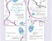 Peacock Wedding Invitation Full Suite - Customized Digital Files - Invitation, RSVP, Accommodations, Directions Cards