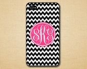 personalized  iphone 4 case - Black chevron hot pink monogram chevron - IPhone 4s Case - Monogram -  - iphone Case, Iphone 4 Case