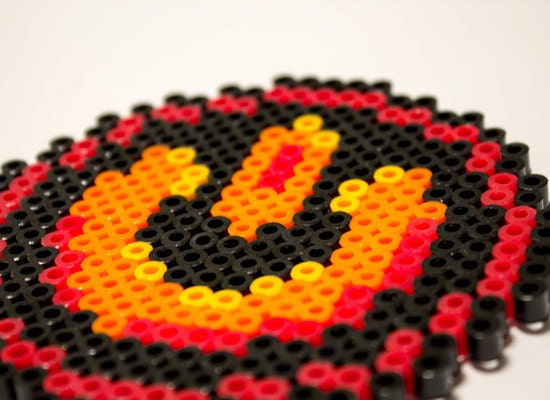 Orange Power Switch Icon // Geeky Bead Sprite in Black and Red // 4 X 4 Inch Design