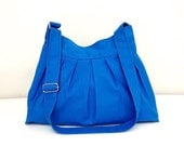SALE - 10%off Handmade Bag Canvas Bag/ Diaper bag/ Shoulder bag/ Hobo bag/ Tote bag/ Purse/ Everyday bag/ Messenger bag - Blue - Cherry