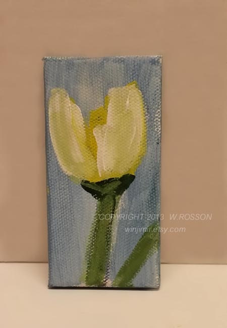 Cute, Miniature, Yellow Tulips, Spring, Flowers, Garden, Winjimir, Home Decor, Original Painting.