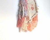 Frilly Apricot Wrap Skirt, Vintage Doily, Cream, Pink, Flowers, Chiffon, Rustic, Boho