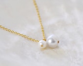 Pair of pearls - two ivory pearls 14k gold filled necklace - delicate bridal or everyday jewelry