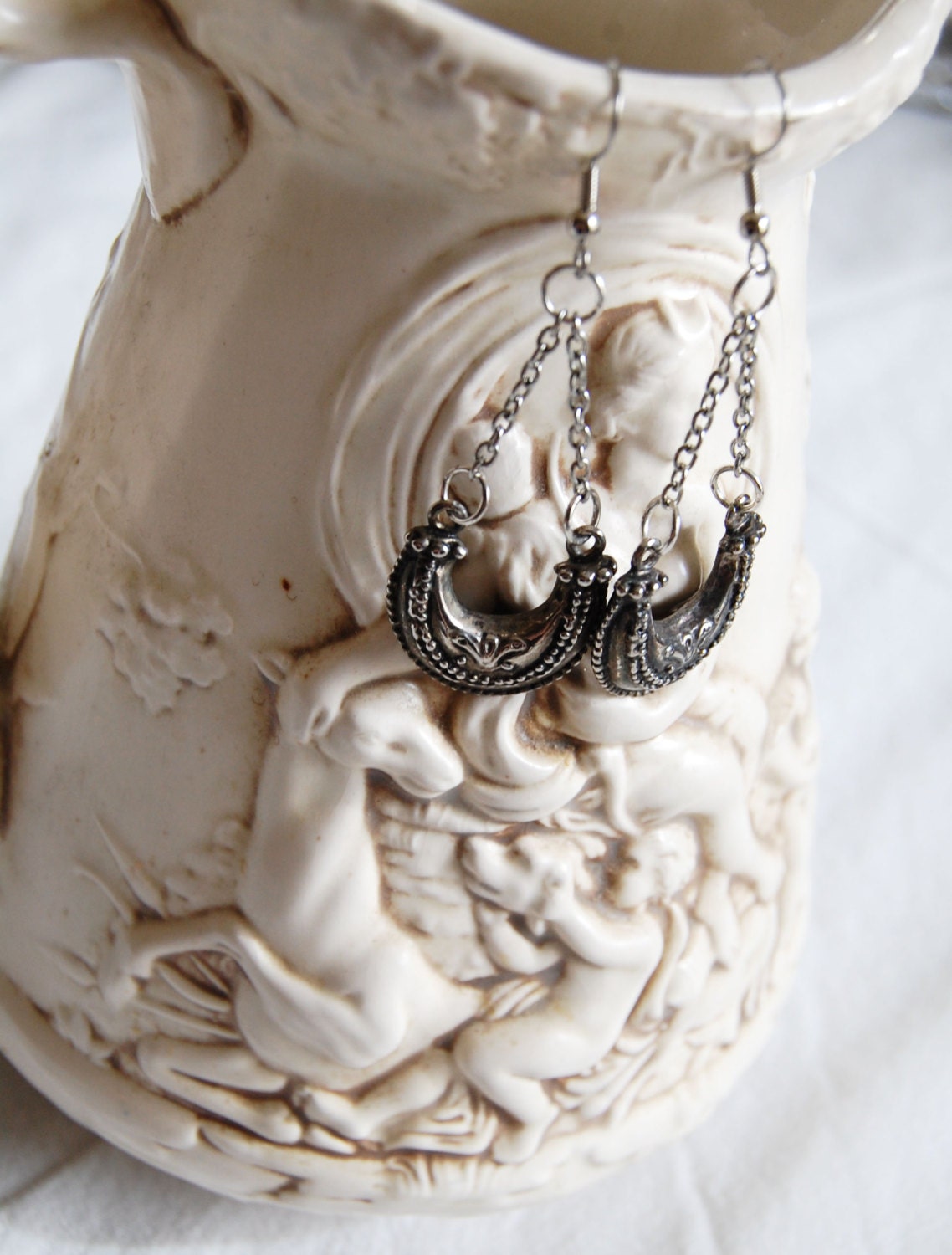 Silver Metal Gypsy Boho Earrings, Tribal Dangle Earrings, Unique One of a Kind Earrings