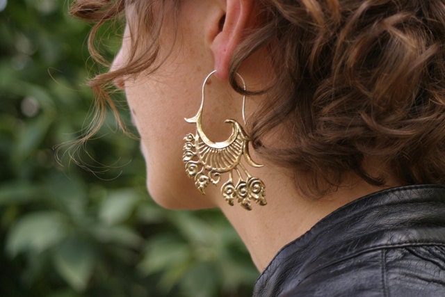Give Love Earrings - Brass and Sterling Silver - feather, tribal, headdress