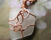 Chesapeake Bay Frost Seaglass - copper wire-wrapped pendant with a bright copper necklace chain