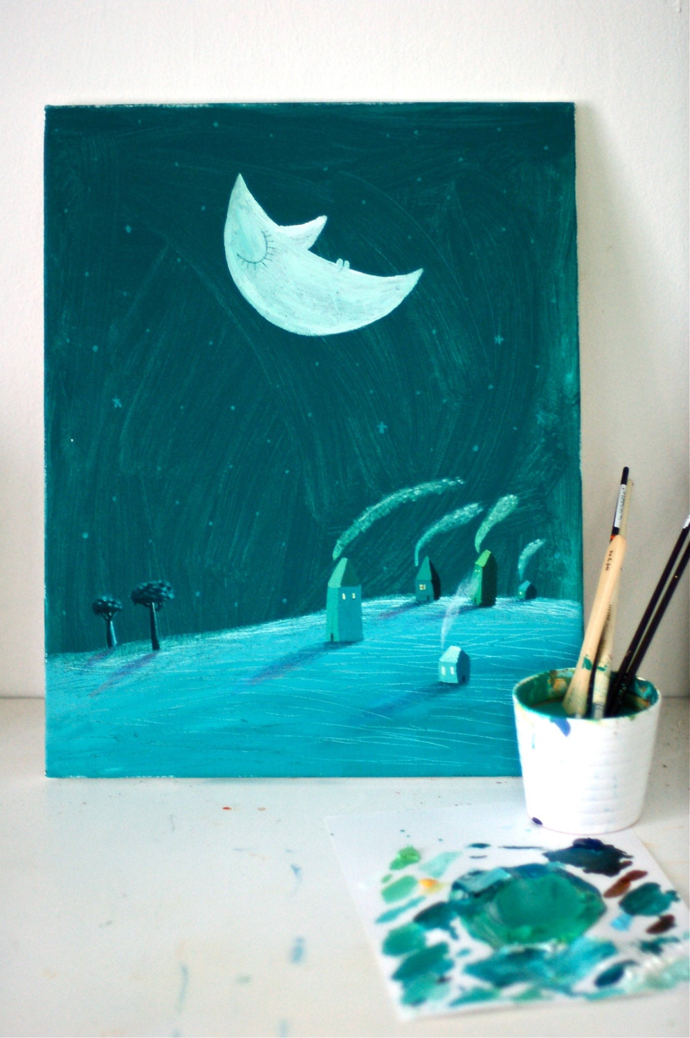 sleeping moon  BIG painting on canvas