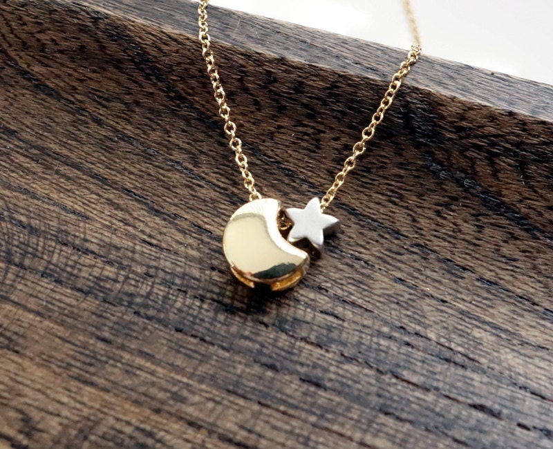Celestial Moon And Star Necklace / Crescent Moon Necklace / I Love You To The Moon And Back / Simple Gold Necklace