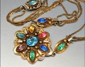 Art Deco Necklace Rhinestone Gold Glass Vintage 1930s Art Deco Jewelry