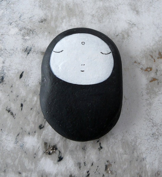 Large Flat Lightweight Black Beach Stone - Jizo Bodhisattva