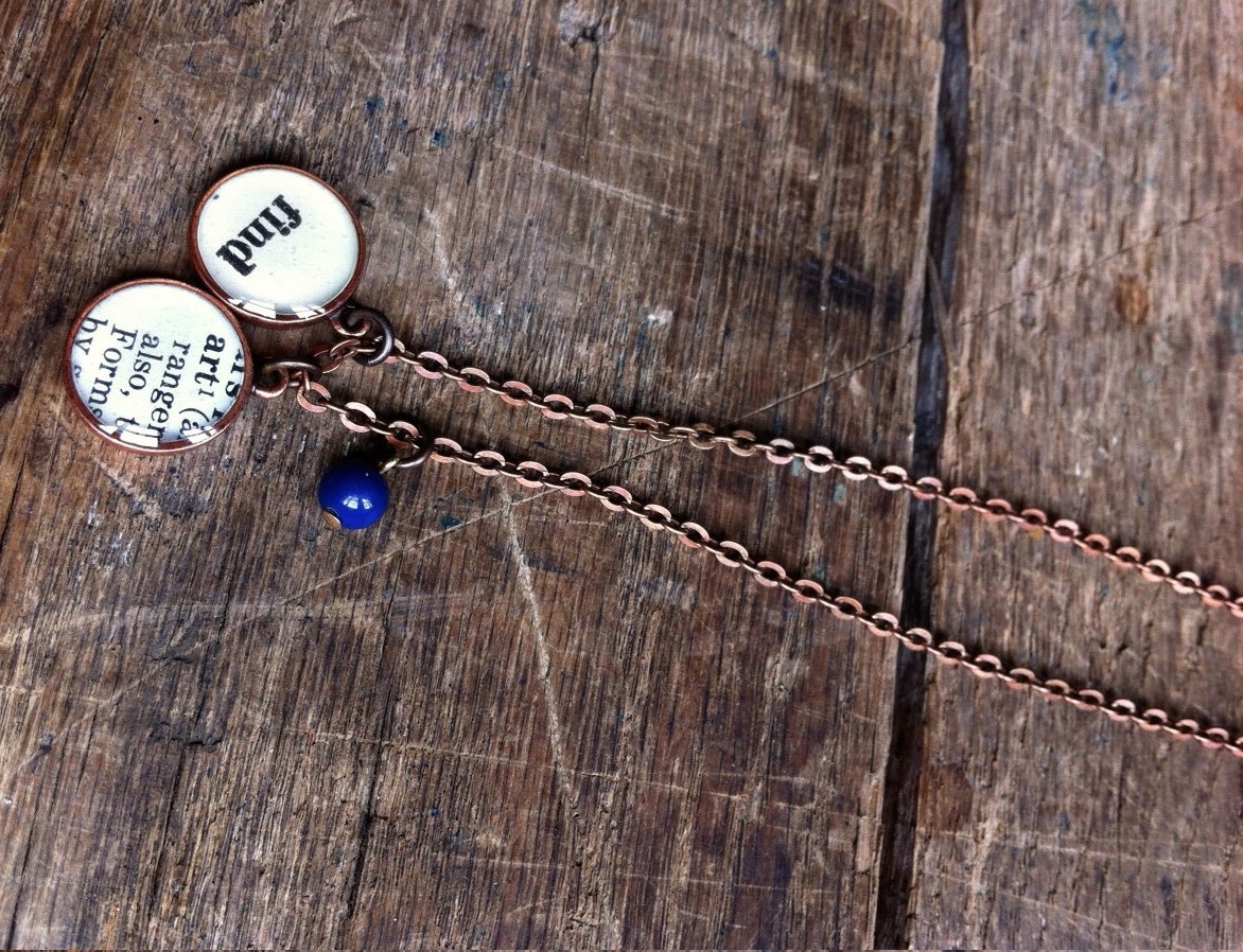 find. art.  repurposed vintage dictionary word pendants duo necklace