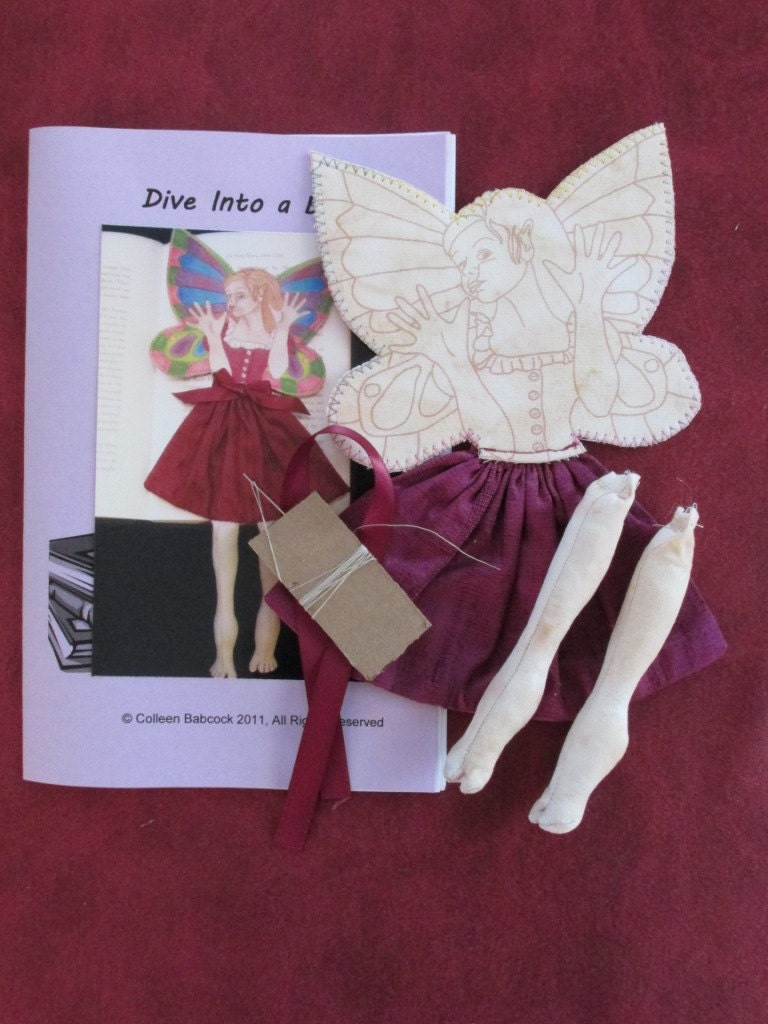 Kit and Paper Pattern for Dive Into a Book Cloth Doll Fairy Bookmark