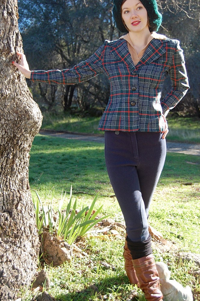 Plaid Blazer Vintage Forest Green Tartan Plaid Prep School Blazer Jacket (s m)