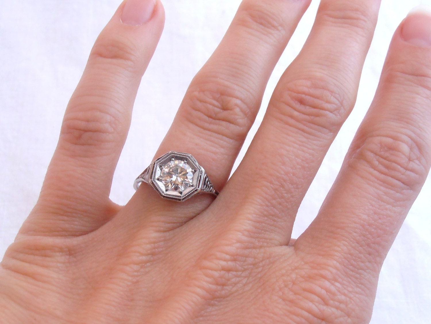Last chance SALE, Vintage Art Deco .90ct Diamond 14k Engagement Ring
