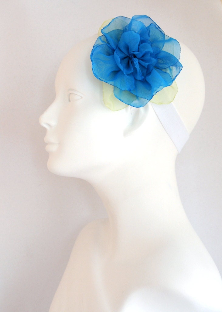 Chelsea - Blue and Green Chiffon Fabric Hair Clip