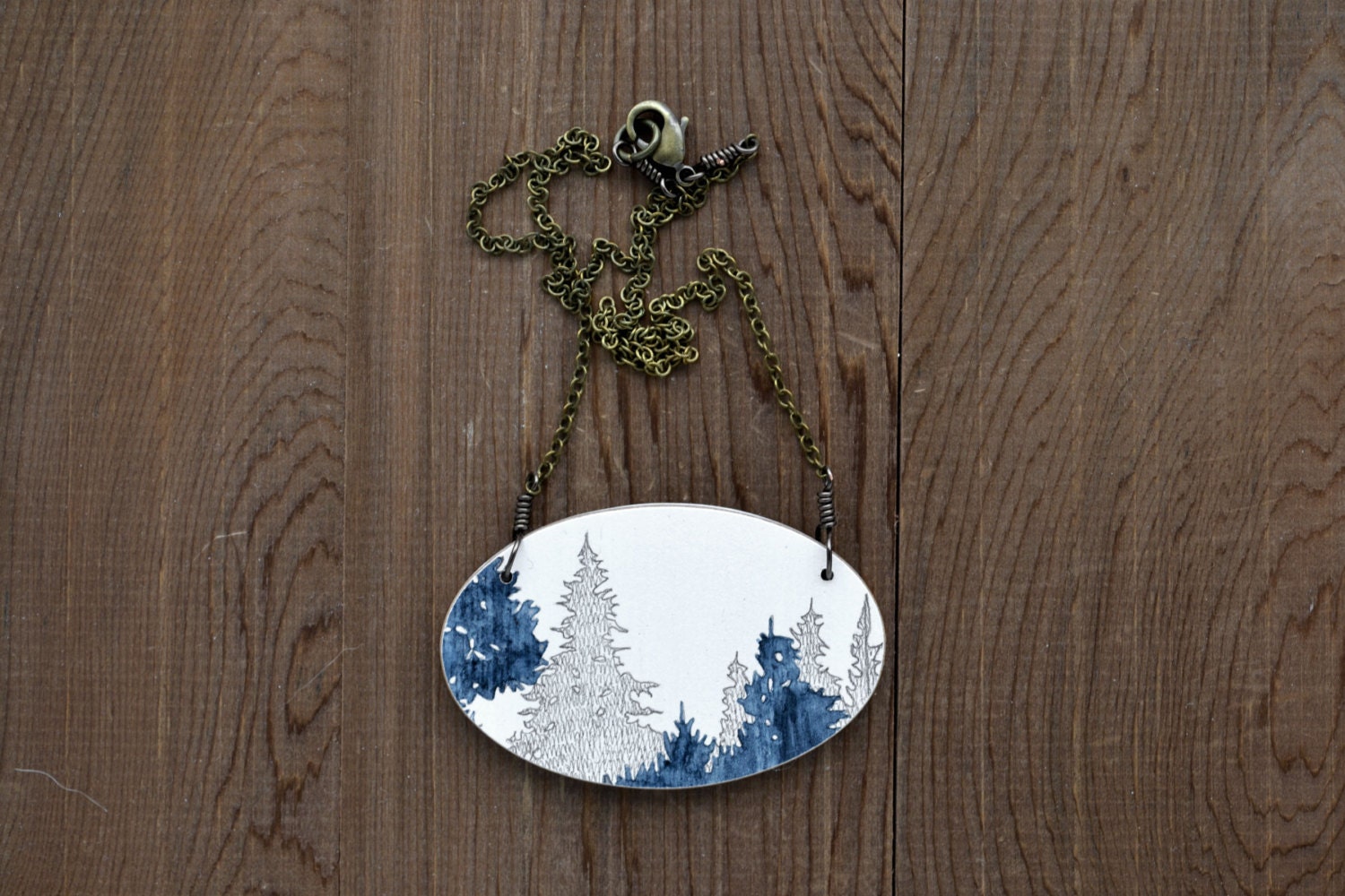 Canopy Necklace in Lunar Blue and Graphite - Hand Painted Wooden Pendant