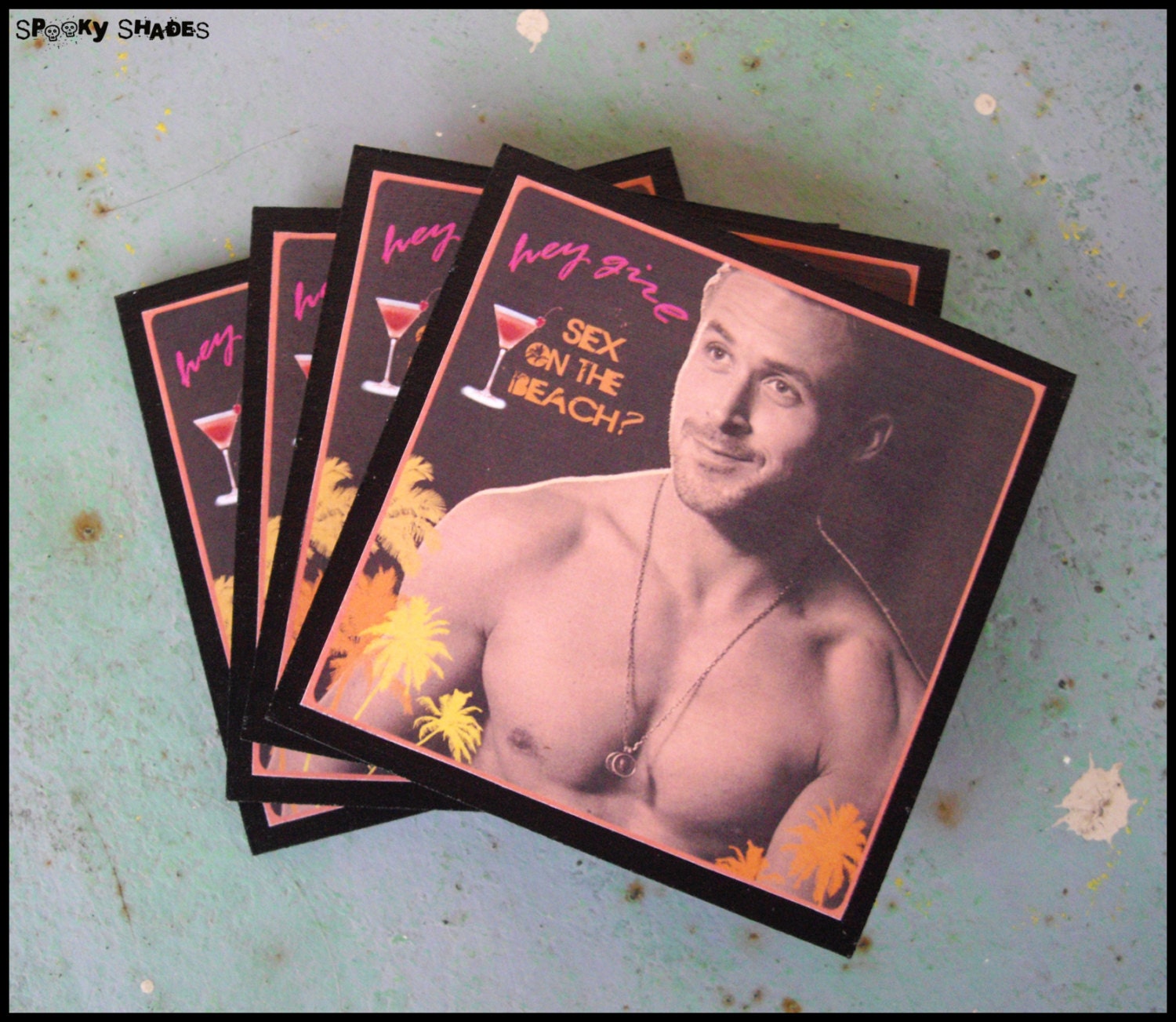 Ryan Gosling Cocktail Coasters - set of 4 wooden coasters - bachelorette party, birthday gift, girls night, fun coasters, 80's, kitsch