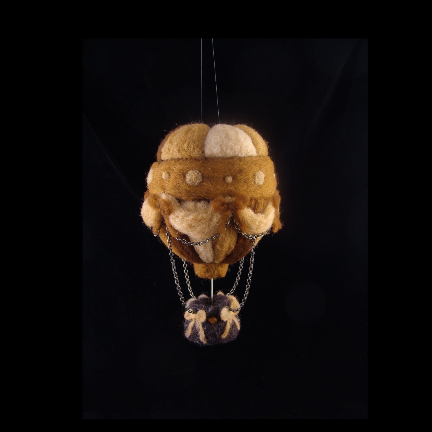 Needle Felt Hot Air Balloon in Warm Steam Punk Browns OOAK Soft Sculpture by Bella McBride OOAK