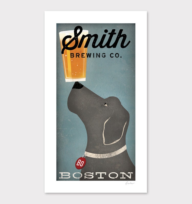 CUSTOM Personalized Labrador Weimaraner Silver Lab Brewing Company graphic art illustration GICLEE PRINT 8x16 inches Signed