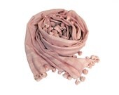 PomPom Tassel Scarf Dupata - Hand-dyed Cotton - Iced Pink