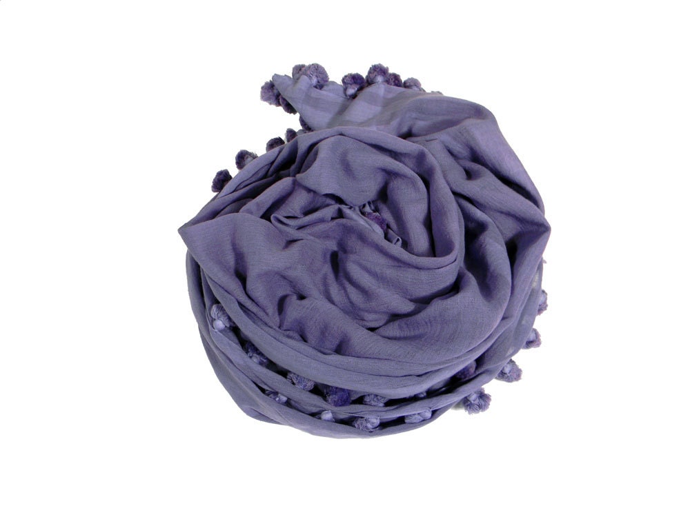 PomPom Tassel Dupata - Handwoven Cotton - Dark Periwinkle