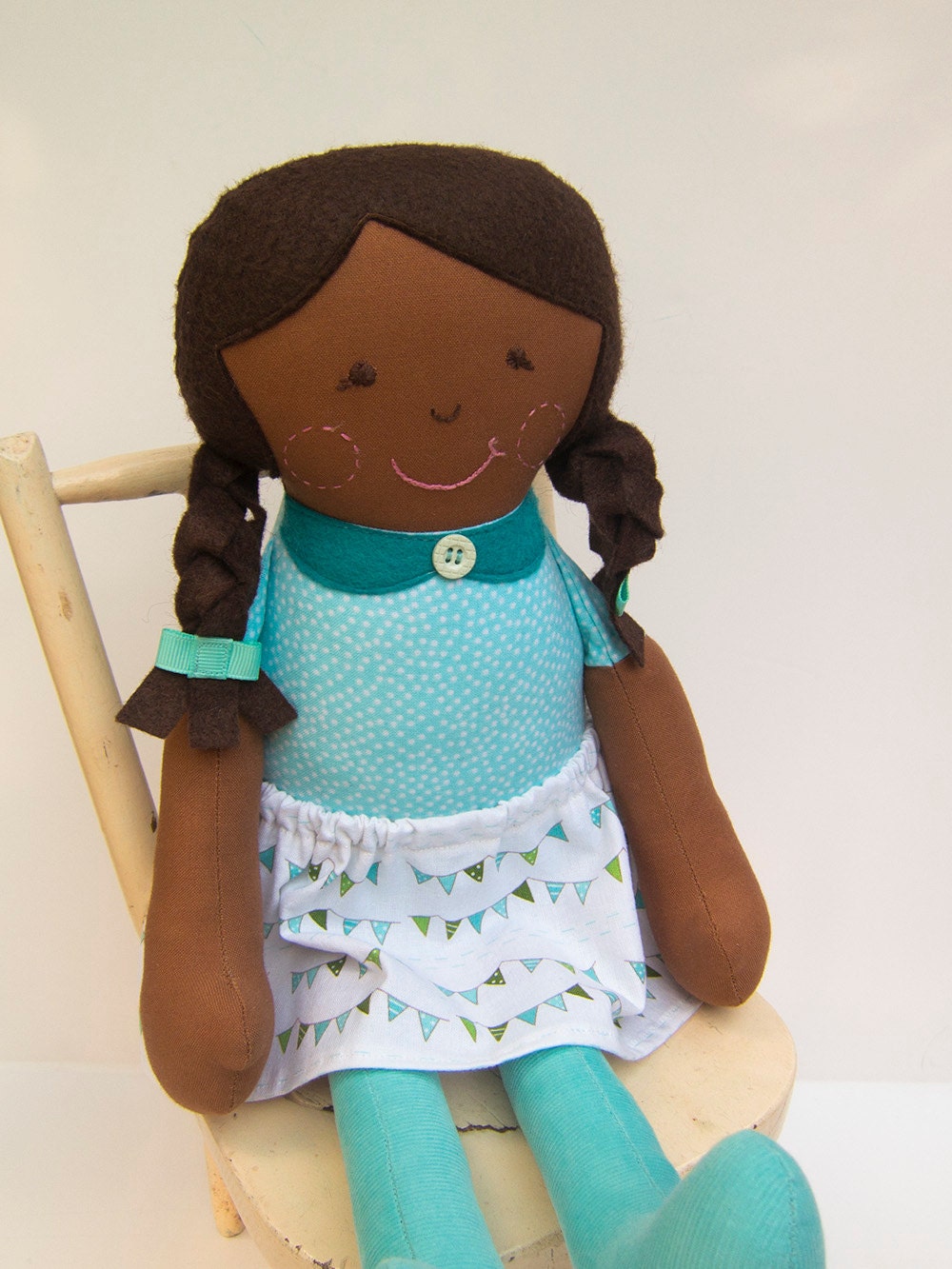 Cloth Doll African American Black Rag Doll Ready to Ship