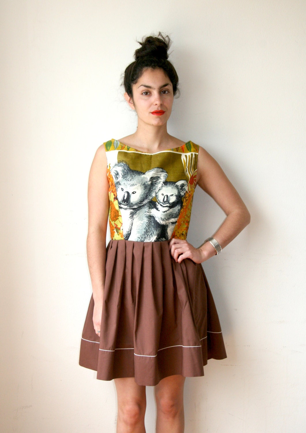 Australia Koala Brown Animal Print Dress Sz XS S M